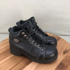 Harley Davidson Tyler 4" Womens Black Leather Lace Up Motorcycle Boots Size 6